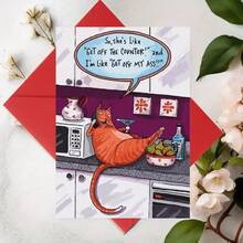 1pc Funny Cat Birthday Greeting Card- Cartoon Patterned Paper Card For Friends And Family,Creative Birthday Cake Design,Ideal Gift,Funny Greeting Card,Birthday Greeting Card,Best Gift Greeting Card For Brothers And Friends,Paper Material,No Electricity Needed,General Fit,Miss You,Congratulations,For Birthday,Anniversary