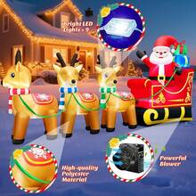 2.43M Muñde Nieve Inflable para Navidad, decoración para Exteriores con bastón de Caramelo, Luces LED de Colores giratorias incorporadas, muñde Nieve Inflable para decoración de Patio - 366CM-trineo de renos - Ver 2
