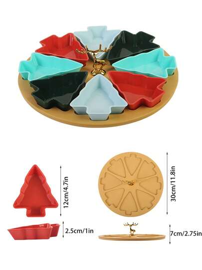 Taca dzielona w kształcie choinki – materiał plastikowy – wielokrotnego użytku plastikowa wielofunkcyjna taca do prezentacji przekąsek, deserów i słodyczy, idealna na przyjęcia świąteczne, spotkania rodzinne i imprezy biurowe – trwała i łatwa w czyszczeniu taca do serwowania na przyjęcia, idealna taca w kształcie choinki