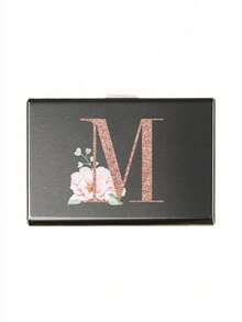 Estuche de tarjetas delgado con 6 ranuras para tarjetas, con patrón de iniciales de la A a la Z en color oro rosa, billetera portadora de identificación y tarjetas de crédito, minimalista y delgado de metal de aluminio, cartera RFID para mujeres y organizador de tarjetas de metal para hombres