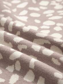 Acelitt 冬季女式灰色豹纹斑点图案罗纹边露肩毛衣，适合日常休闲宽松穿着