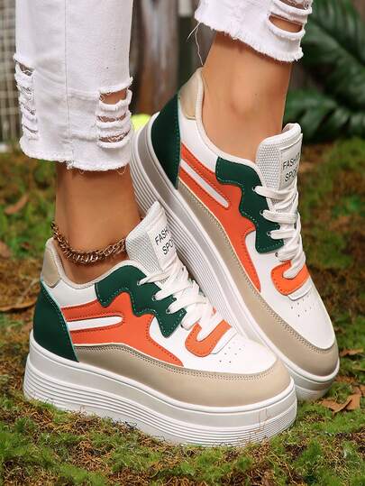 2025 新款厚底舒适圆头系带透气低帮休闲跑步鞋，百搭白色运动鞋，适合矮个子女性