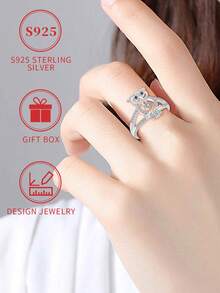 1pc S925 Sterling Silver Owl Shaped Ring, Black Synthetic Cubic Zirconia Eyes, Mysterious & Sparkling Synthetic Cubic Zirconia, Suitable For Daily Wear, Dates, Weddings, Celebrations, Easter, Halloween, Valentine's Day, Mother's Day, Birthday Gift, Comes With Gift Box