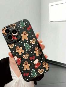 Festive Gingerbread Man Christmas Phone Case Compatible With Iphone - Black - View 3