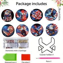 1 Set Of 8pcs 5D Diamond Painting Coaster Kit, Including Christmas Series, Cartoon, Landscape And Other Patterns To Choose From, To Exercise Hands-On Ability, Suitable For Beginners, Acrylic Diamond Covered Coaster, Dining Table Insulation Coaster, Comes With Tools, With Iron Bracket