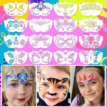 16 piezas de plantillas reutilizables para pintura facial, plantilla de maquillaje para escenario, baile de máscaras, disfraz, juego de roles y fiesta, adecuado para Halloween, Navidad, regalo perfecto para amigos