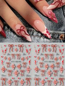 2PCS 5D Charm Nail Stickers Red Flowers Bow Design Slider Decals Nail Supplies And Decorations DIY Manicure Accessories Tool