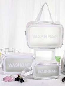 3/1 Bolsa de maquillaje transparente para viajes, bolsa de almacenamiento de maquillaje impermeable, bolsa de tocador multifuncional portátil, bolsa de cosméticos de gran capacidad, bolsa de almacenamiento de mano para damas, bolsa de viaje, bolsa de cuidado de la piel, paquete de datos, bolsa de almacenamiento de toallas sanitarias, bolsa de playa. Puede almacenar productos de cuidado de la piel, lápices labiales, brochas de maquillaje, sombras de ojos, espejos