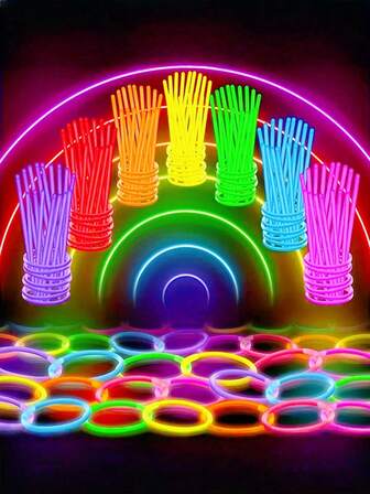 100PCS/50PCS/20PCS 带连接器的荧光棒 - 各种形状和鲜艳的颜色，完美的派对礼物和装饰品，