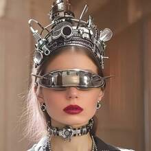 Cyberpunk Gothic Avant-Garde Fashion Glasses With Design And Men's And Women's Icons - Heavy Duty Frame For Nightclubs, Daily Wearing - Neutral Futuristic Glasses Accessories, Fashion Lenses, Gothic Goggles, Glasses Frames, Optics, Oversized , Eyebrows, Eyebrows, Eyebrows, Eyebrows, Night Eyebrows, Gothic Eyes, Sleeping Eyebrows, Glasses Castle Pattern, Cool - 銀色鏡片 - 查看 3