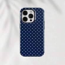 Blue Polka Dot Anti-Drop Phone Case - Aesthetic Navy & White Cover For  16/15/14/13/12/11 - Shockproof Protection Phone Case  16 Pro Case