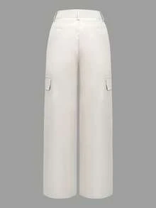 Women's Vintage Casual Solid Color Side Pockets Y2K Straight Leg Cargo Pants, Retro Street Multi-Pocket Straight Leg Trousers - Beige - View 10
