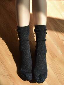 3 Pairs/6 Pairs Random Women Socks, Autumn/Winter Shiny Silver Thread Fashion Luxurious Crew Socks - Multicolor - View 3