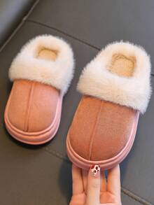 儿童拖鞋，时尚简约 2025 新款设计，小/中/大号男孩/女孩儿童幼儿室内家居蓬松封闭式鞋头软底舒适地板拖鞋，秋冬保暖 - 玫紅色 - 查看 2