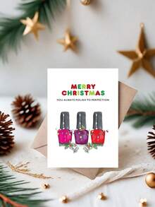 Tarjeta de Navidad divertida con esmalte de uñas y sobre - "Feliz Navidad" Saludo humorístico para mujeres, diseño de papel hecho a mano con botellas de esmalte de uñas festivas, perfecto para esposa, mamá, hija, tía, hermana, ocasiones especiales, ideal para Navidad