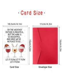 1 pieza Tarjeta de Navidad divertida con copas de vino - Gorros de Papá Noel, cita festiva "Déjalo fluir" - Papelería elegante de vacaciones para regalos de Navidad, fiestas, amantes del vino - Incluye sobre rojo a juego - Tarjeta de felicitación de papel premium, saludos de temporada, sobre resistente, organizadores de fiestas