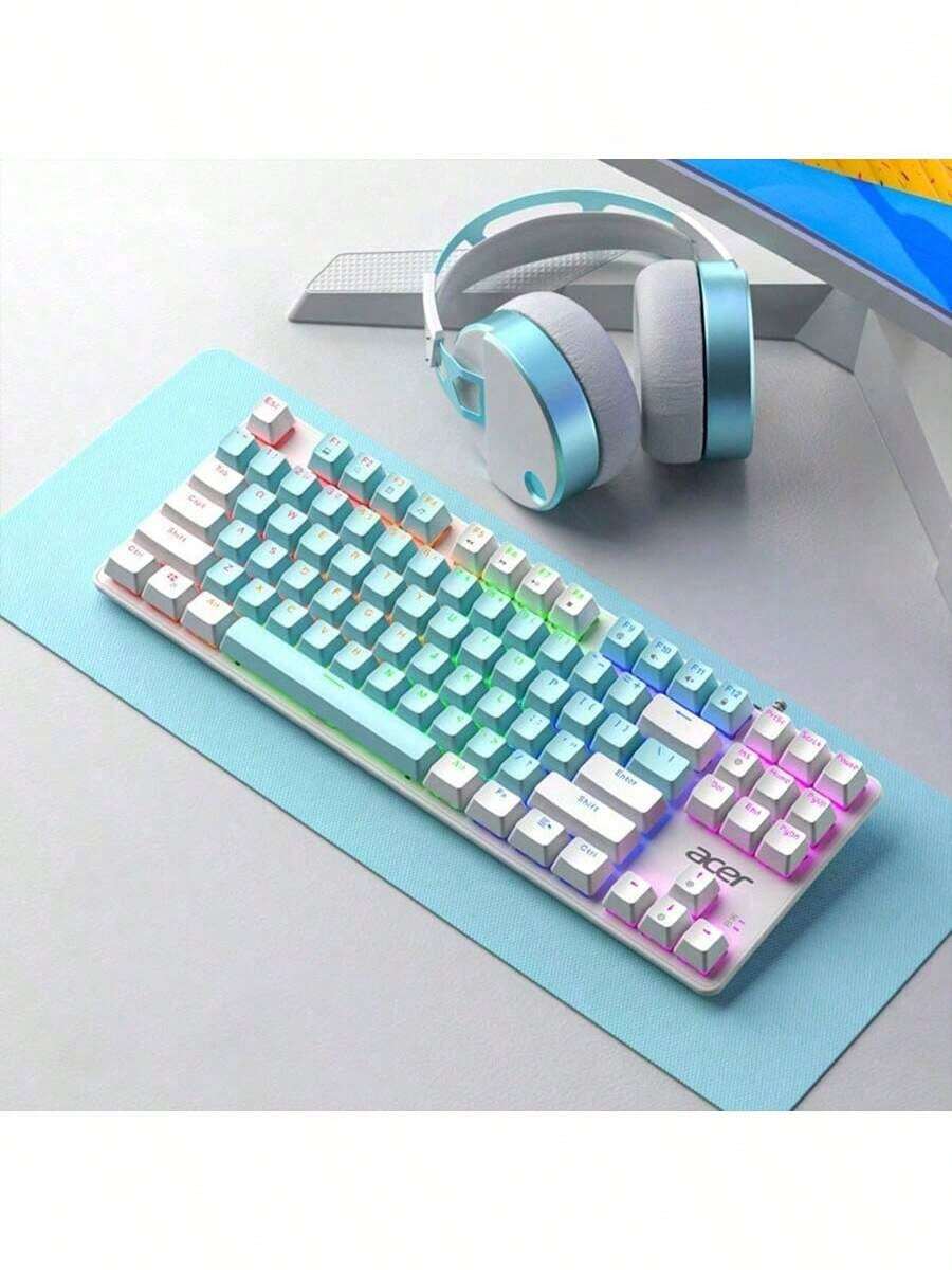 Acer OKW132 Split Mechanical Keyboard, Smart Multi-Device Switching, 87-Key Compact Design, N-Key Conflict-Free, Long Battery Life, Splash-Resistant, Medical-Grade Silicone Keycaps, Efficient Workplace, Blue And White - Blue and White - View 1