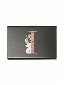 Estuche de tarjetas delgado con 6 ranuras para tarjetas, con patrón de iniciales de la A a la Z en color oro rosa, billetera portadora de identificación y tarjetas de crédito, minimalista y delgado de metal de aluminio, cartera RFID para mujeres y organizador de tarjetas de metal para hombres