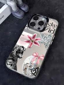 1pc Leopard Floral Patchwork Pattern Black IMD Shockproof Anti-Fingerprint Phone Case Compatible With IPhone 16/16Pro/16Plus/15/15ProMax/15Pro/11/12/13/14ProMax/11Pro/11ProMax/12Pro/12ProMax/13Pro/13ProMax/14Pro/14ProMax, Stylish & Creative - Multicolor - View 1