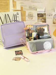 1 Stück Kosmetiktasche aus PU-Leder Material, vertikale Ausführung mit großer Kapazität und Mehrfachtaschen, tragbare Aufbewahrungstasche, vertikale Kosmetiktasche mit Fächern