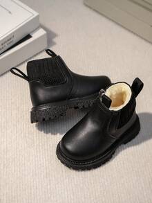 最新时尚儿童短靴，幼儿鞋平底侧拉链冬季新款真皮男童靴女童靴婴儿靴 - 黑色 - 查看 7