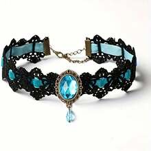 1pc Gothic Lace Choker Necklace With Rhinestone, Adjustable Clavicle Jewelry, Women'S Fashion Collar, Gift For Parties, Halloween, All-Season Accessory - 1 件隨機顏色 - 查看 10