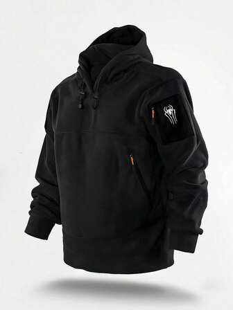 Men's Autumn/Winter Fashion Multi-Pocket Spider Embroidery Fleece Hoodie Sweatshirt