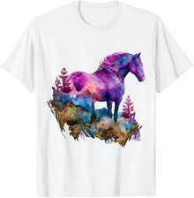 Horse On Majestic Cosmic Mountain Wild Horse Purple Forest T-Shirt.Jpg