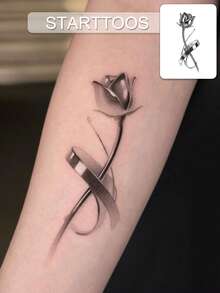 STARTTOOS 1pc Liquid Metal Silver Gray Cyberpunk Mechanical Rose Pattern Tattoo Temporary Tattoo Sticker For Arm, Ankle And Body Skin - Black - View 1