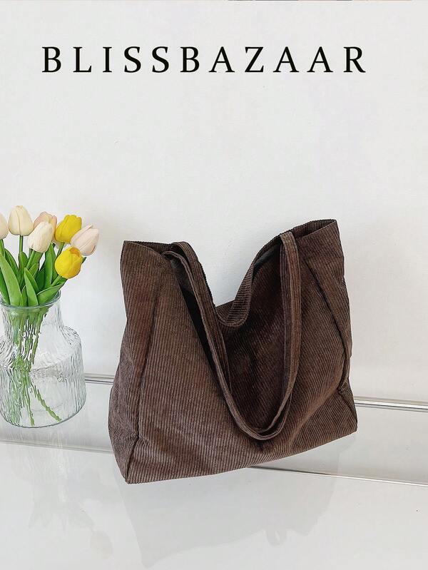 حقيبة تسوق من الكوردوروي بتصميم بسيط، حقيبة نسائية جديدة للخريف والشتاء، أفضل محفظة خريفية للملابس النسائية