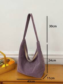 Casual Minimalist Corduroy Shoulder Bag, Contrast Color Fashion Casual Crossbody Bag For Commuting , Purple - Purple - View 4