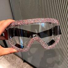 New Luxury Rhinestone Goggles Mountaineering Sand And Dustproof Cycling Glasses Large Frame Sponge Silicone Ski Mirror - Pink Transparent - View 1