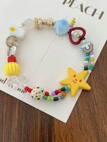 1pc Multicolor Star Shaped Beaded Bracelet, Suitable For Daily Wear For Girls In Summer - Multicolor - View 4