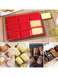 1 件 9 腔红色矩形面包烤盘、硅胶模具、蛋糕模具、硅胶模具、厨房配件、蛋糕模具、不粘耐热、圣诞派对烘焙工具、DIY 面包糕点制作 - 彩色 - 查看 7