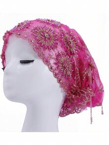 1 pieza Pañuelo de cabeza de mujer de unicolor de alta calidad, nuevo pañuelo de moda musulmana con borlas de cuentas hechas a mano