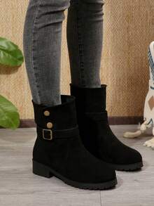 1 Pair Teen Boys Outdoor Autumn/Winter Fashion Casual Slim Retro British Style Pointed Toe Belt Buckle Short Ankle Boots - Black - View 4