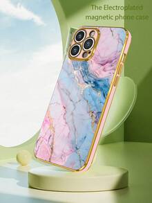 1 pieza Funda de teléfono a prueba de golpes con patrón de mármol rosa electrochapado 6D, compatible con Apple y otros teléfonos inteligentes, compatible con iPhone, teléfonos Android como - Multicolor - Ver 4