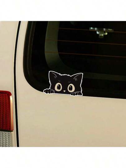 适用于汽车、摩托车和电动车的防水黑猫贴纸 - 可爱的偷看猫设计，自粘乙烯基贴花，非常适合划痕遮盖和车辆定制，摩托车贴花