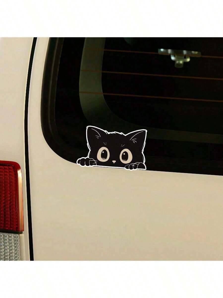适用于汽车、摩托车和电动车的防水黑猫贴纸 - 可爱的偷看猫设计，自粘乙烯基贴花，非常适合划痕遮盖和车辆定制，摩托车贴花 - 均碼 - 查看 1
