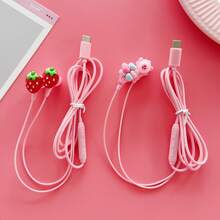 1 buah Earphone Kabel Tipe-C Warna Pink Baru, Aksesori DIY Lucu, Bentuk Balon Stroberi/Hati Merah, Dilengkapi Kontrol Volume, Mikrofon, Earphone Musik Telepon Panggilan Definisi Tinggi - Satu-Ukuran - View 2