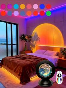 Sunset Projection LED Lamp - 16-Color RGB Night Light With 4 Modes, Sunlight/Sunrise/Rainbow Projector, Remote Control & USB-Powered For Photography, Home Decor, Camping, Christmas, Halloween, Weddings, Night Light Projector, Event Ambiance, Modern Circular Design, Lightweight Design - 多色光 - 查看 1