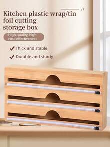 1 Stück multifunktionaler Edelstahl Frischhaltefolie Schneider, unverzichtbares Holz Küchenarbeitsplatten Gadget, wandmontierte Bambus Schubladenbox, Küchen Frischhaltefolie & Alufolie Schneider