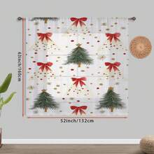 1PC Festive Xmas Tree Bow Dot Christmas Sheer Curtain, Modern Pattern Light Filtering Polyester Voile Rod Pocket Type For Holiday Window & Home Accent. - Multicolor - View 6