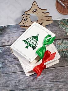 5pcs Christmas Tree Gift Box With Ribbon, Book Style Favor Box For Holiday Candy, Cookies, Chocolates, Elegant Merry Christmas Packaging, Design, Perfect For Xmas Party, Wedding, Family Celebration, Gift Wrapping - 12.7X9X4cm - View 7