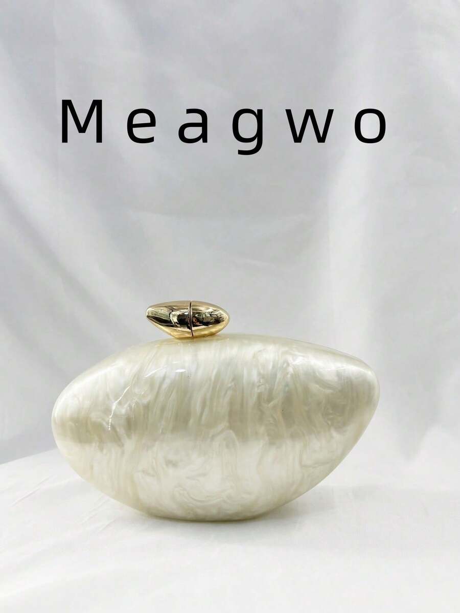 时尚简约大理石纹亚克力手提包，优雅个性鹅蛋小众手拿包，链条单肩包 - 香檳色 - 查看 1