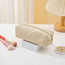 1pc Corduroy Pencil Case: Simple, Fashionable, Spacious, Suitable For Middle School Students, School Supplies - Pink - View 20