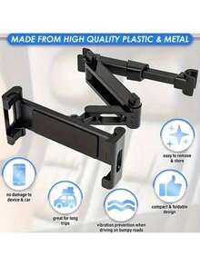 1个升级版黑色车载头枕平板电脑/手机支架，360度旋转，可调节和可伸缩 - A - 查看 7