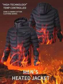 Men's Heated Clothing, Winter Warm Jacket, 21-Zone Multi-Directional Heating System, Recommended For Outdoor Cycling And Skiing, Casual, Fashionable And Popular Style, Winter Warmth, USB Power Supply, Without Power Bank - 黑色 - 查看 2