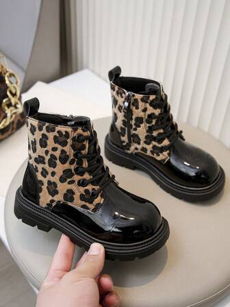 1 Pair Girls' Cute Fashion Shiny Leather Boots, Warm Academy Outdoor Boots, Infant Casual Boots, All Season Single Boot