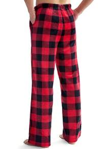 Mens Pajama Pants Soft Flannel Fleece Pajama Bottoms Sleep & Lounge Pants With Pockets And Drawstringhalloween - 黑色和紅色格子 - 查看 8